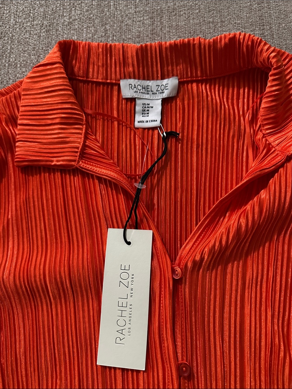 NWT Rachel Zoe Pleated Button-Up Top & Wide Leg Pants Set - Vibrant RedOrange - Picture 3 of 7